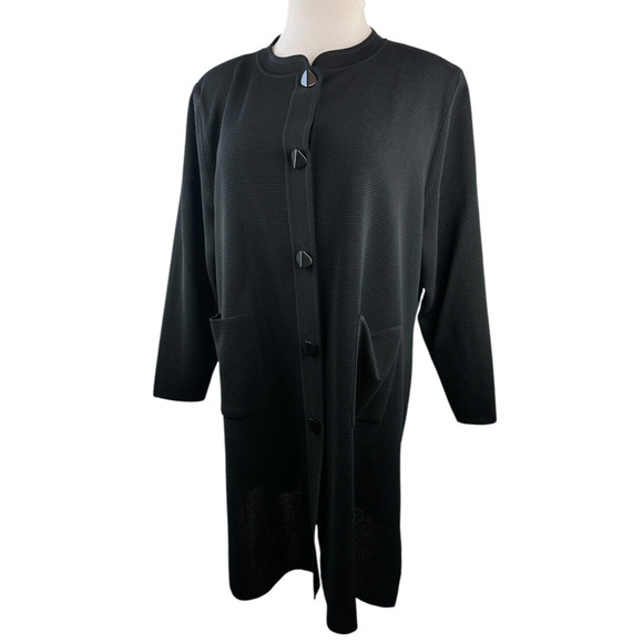 Exclusively Misook Long Ribbed Cardigan Black Duster Pockets Button Plus Size 3X - Picture 10 of 16